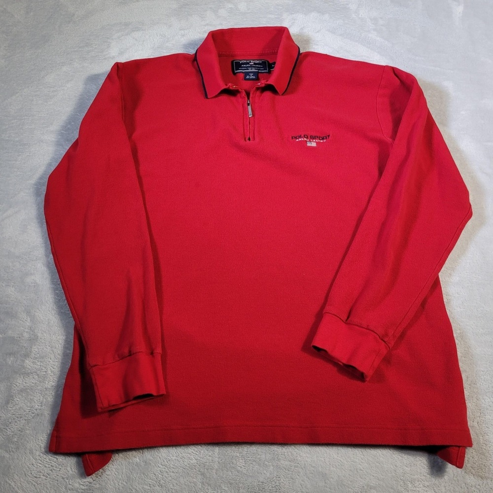 Vintage Polo Sport Ralph Lauren Polo Shirt Mens Large Red 1/4 Zip Flag Knit